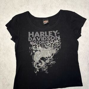 Harley-Davidson Women's‎ XL Black Rhinestone T-Shirt  Cowboy Austin TX Vintage